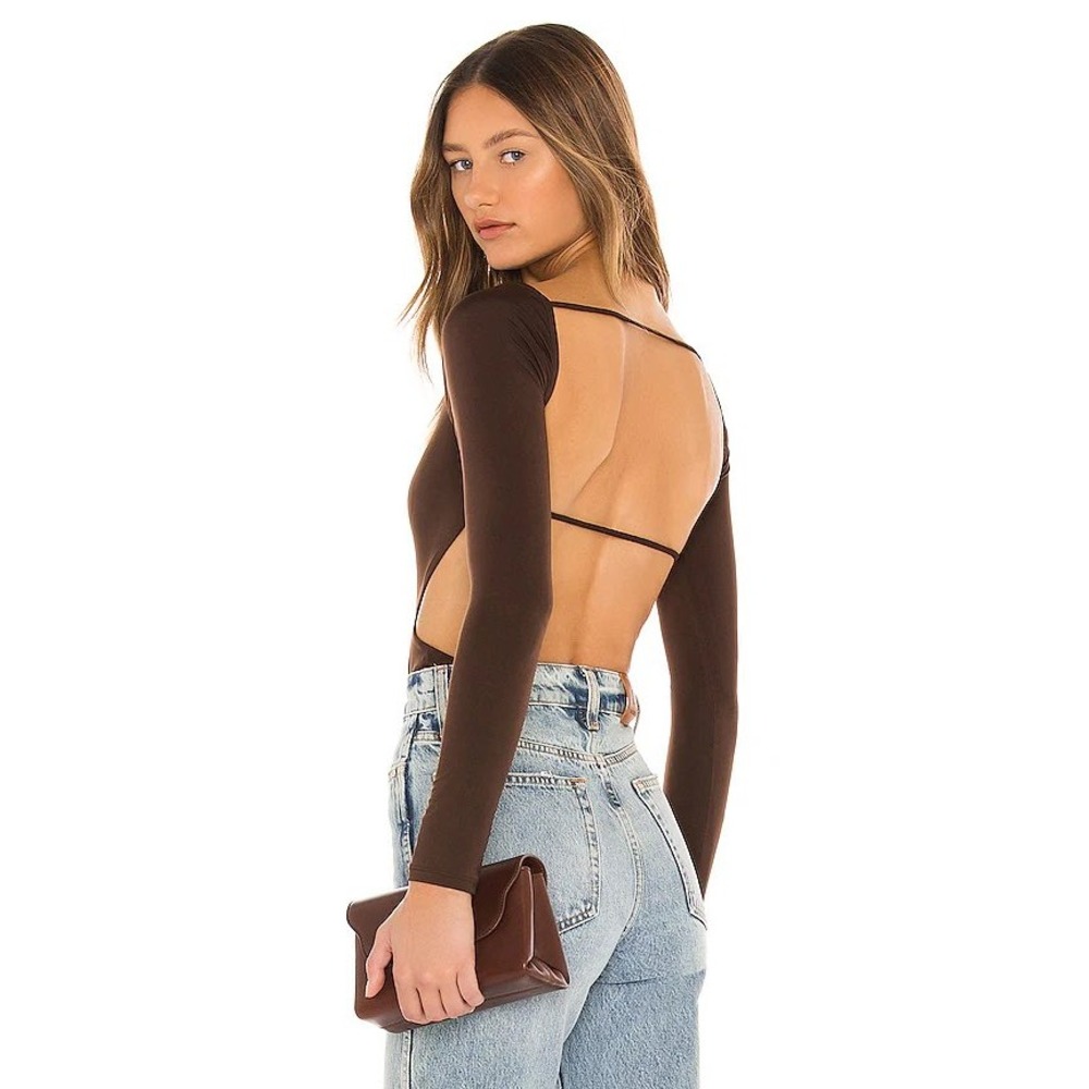 Lovers + Friends Chocolate Brown Long-Sleeve Open-Back Bodysuit
